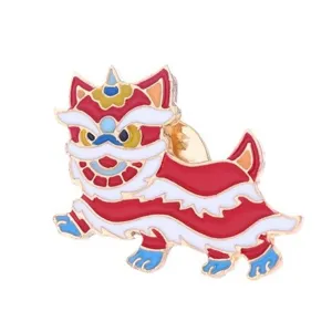 Chinese style lion dance enamel pin brooch cute alloy cartoon lapel badge fashion accessory.