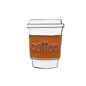 Cute coffee cup enamel pin cartoon brooch metal badge fashion bag clothing accessories