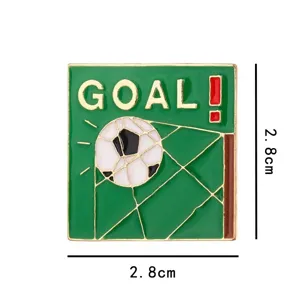 Cute green soccer goal enamel pin, metal brooch badge for football fans, backpack clothes decor.