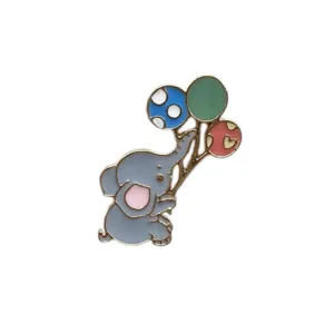 Cute elephant balloon enamel pin creative metal badge animal brooch for clothes backpack.