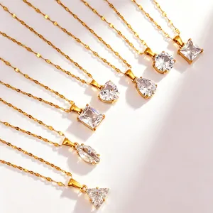 Magnifique collection de colliers en acier inoxydable avec pendentifs zircon géométriques.