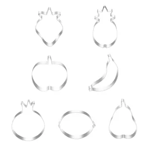 Stainless steel fruit shape cookie cutters set featuring seven different cute designs.