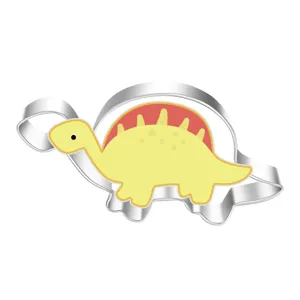 Stainless steel dinosaur cookie cutter detail, perfect for cute baking and DIY pastry crafting.