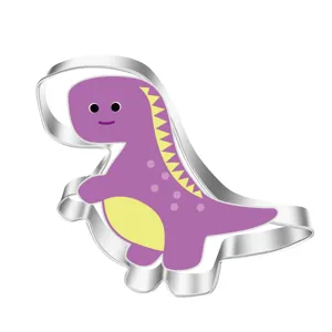 Stainless steel cute dinosaur cookie cutter, perfect for DIY baking and pastry making tools.