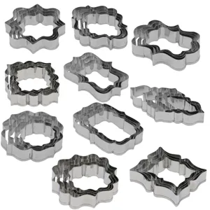 Stainless steel plaque and frame cookie cutters nesting set for baking and fondant.