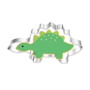 Stainless steel dinosaur cookie cutter, durable metal baking mold for DIY biscuits and pastry.
