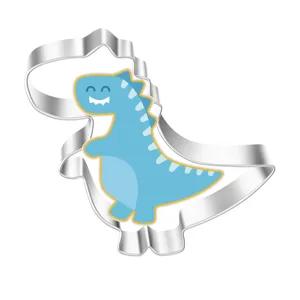 Stainless steel dinosaur cookie cutter set, cute blue dinosaur baking tool for kids DIY.