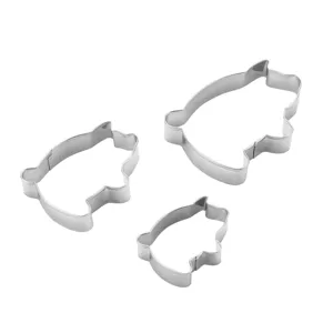 Set tagliabiscotti maiale in acciaio inossidabile, dettaglio di tre misure per dolci.
