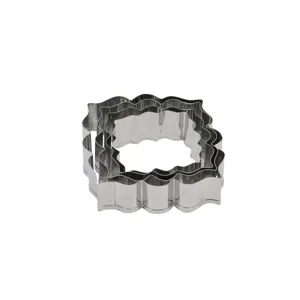 Stainless steel nested plaque cookie cutters detail, scalloped edge fondant mold set.