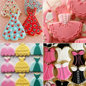 Stainless steel evening dress cookie cutters set, fondant baking DIY mold tools kit.