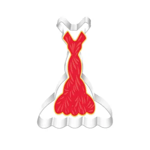 Stainless steel dress cookie cutter fondant mold DIY baking tool for cake decorating and pastries.