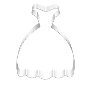 Stainless steel dress cookie cutter detail shot, perfect for baking biscuits and fondant.