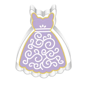 Stainless steel dress cookie cutter for baking pastry and cake decorating main view.