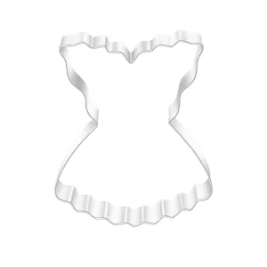 Detailed shot of stainless steel dress cookie cutter, perfect for baking and fondant shaping.