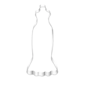 Detailed view of the stainless steel evening dress cookie cutter for baking and fondant crafts.