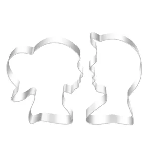 Stainless steel boy and girl profile cookie cutter set for baking sweet valentine treats.