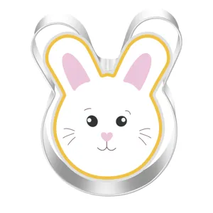 Stainless steel easter bunny cookie cutter detail, cute animal shaped baking tool.