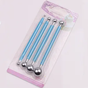4tlg edelstahl kugel modellierwerkzeuge, blauer griff fondant kuchen dekoration set.