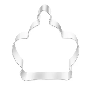 Stainless steel crown cookie cutter for baking DIY, durable kitchen tool for pastry making.