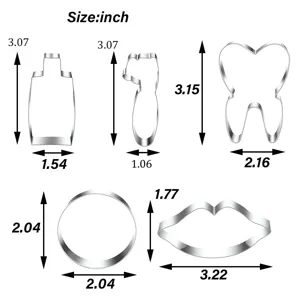 Edelstahl Plätzchenform Set, Zahn und Lippe DIY Backform, Zoll Abmessung Detail.