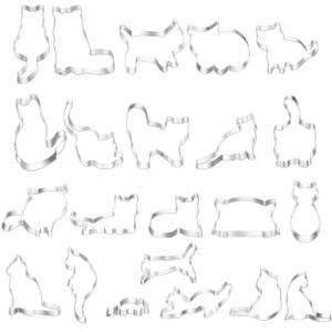 Set tagliabiscotti gatto in acciaio inossidabile, varie forme di felini per dolci e fondente.