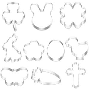 Stainless steel Easter cookie cutters detail, various cute shapes set for baking tools.