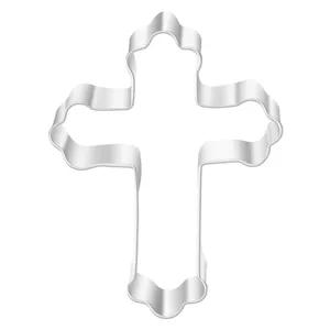 Stainless steel cross cookie cutter detail, premium metal baking mold for festive treats.