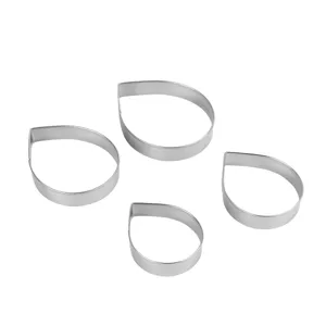 Stainless steel rose petal fondant cutter detail view, multi-size teardrop shape cookie mold.