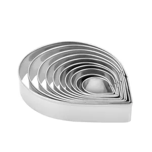 Stainless steel teardrop fondant cookie cutter set for cake decorating and baking DIY.