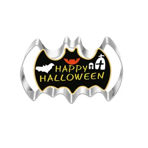Stainless steel Halloween bat cookie cutter detail view, perfect for DIY baking and party treats.