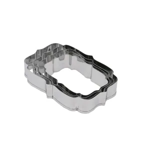 Stainless steel plaque biscuit cutter set, scalloped rectangular metal mold for fondant baking.