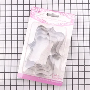 Stainless steel wedding frame cookie cutter set detail showcasing the intricate mold shapes.