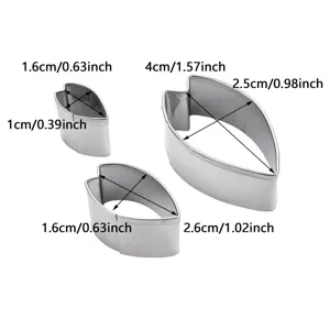 Stainless steel petal fondant cutter detail view showing precise dimensions and sizes for baking.
