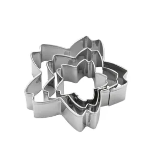 Stainless steel cherry blossom fondant cutter, detailed view of nested metal cake decorating mold tools.