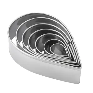 Stainless steel teardrop shaped cookie cutters nested set for fondant cake decorating.