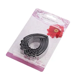 Stainless steel peony petal cake fondant cutter set for baking and cake decorating tools.