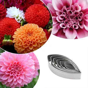 Ensemble de moules emporte-pièce pour fondant pétale de dahlia en acier inoxydable, détail.