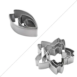 Stainless steel fondant flower cutter set, metal pastry mold for cake decorating and baking tools.