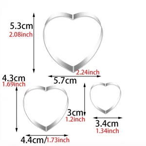 Stainless steel heart shaped cookie cutters set of 3 baking molds diy tools size chart
