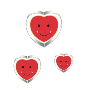 Stainless steel heart shaped cookie cutter detail view, cute smiling face fondant baking DIY tool.