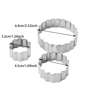 Stainless steel round scalloped cookie cutter set, baking fondant pastry mold tools.