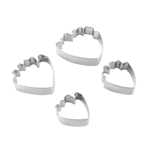 Stainless steel peony flower petal cookie cutter set, detail view of metal fondant molds.