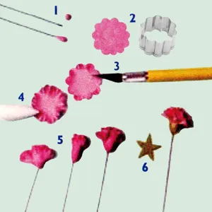 Fondant flower cutter set step-by-step DIY tutorial image showing crafting process.