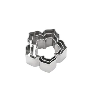 Stainless steel petunia fondant cutter 3-piece set for baking mold detail presentation.