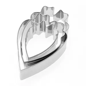 Stainless steel peony petal fondant cutter detail, 3-piece nested set for cake decorating.