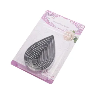Stainless steel Austin rose petal cutter set in blister pack for baking decorations.