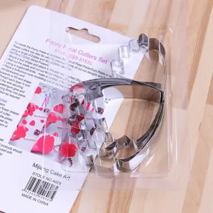 Stainless steel peony petal cutter set for cake decorating and sugar craft styling.