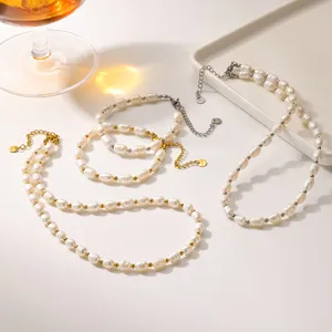 Minimalista Acciaio Inossidabile Perla d'Acqua Dolce Collana Bracciale Set Oro Argento Placcato Catena Moda Gioielli Regalo