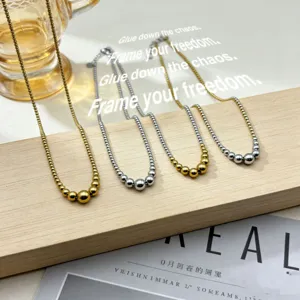 Edelstahl zweifarbige Perlenkette Gold Silber Kontrast Schlüsselbeinkette Modeschmuck