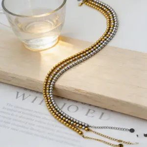 Collier de Perles en Acier Inoxydable Design de Niche Style Ins Choker Empilable Plaqué Or Argent Chaîne de Clavicule